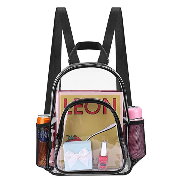 Clear Transparent Stadium Approved Heavy Duty PVC Backpack with Side Mesh Bag