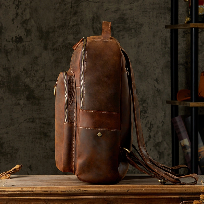 (WD12438) Handmade Leather Backpack for Men Retro Cowhide Casual Backpack Youth Travel Computer Bag Trend Men Bag