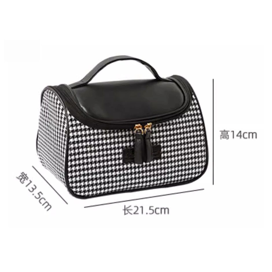 New Design Classic Makeup Bag Houndstooth Pattern Cosmetic Bag with PU Cover for Lady and Girls Fashion Tote Travel Storage Bag