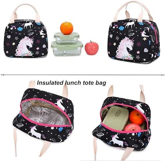 Girly School Bag with Insulated Lunch Tote and Pencil Pouch
