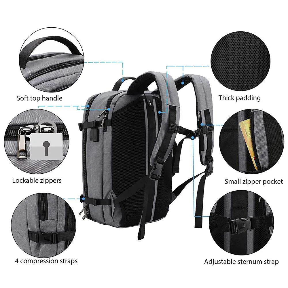 Simple Grey Backpack Bag School Teenage Middle High School Bags Backpack for Boys with USB Port Backpack School