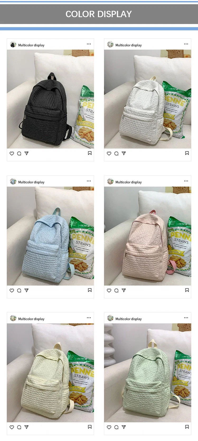 New Arrival Ladies Pleated Pure Color Student School Bag Factory Custom Logo Teenager Backpack