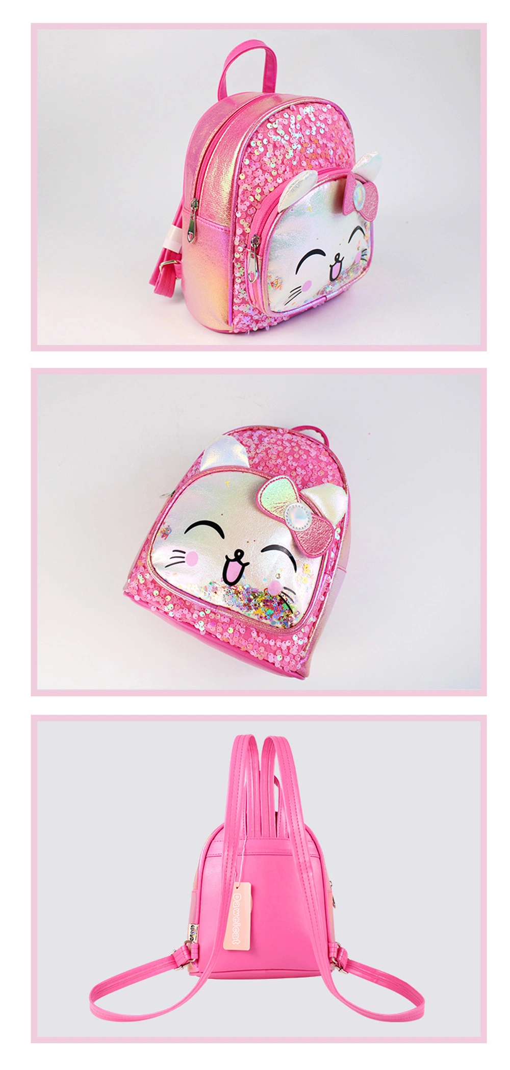 New Sequined Cute Cat Kids Backpack, Cartoon Pattern and Fashion