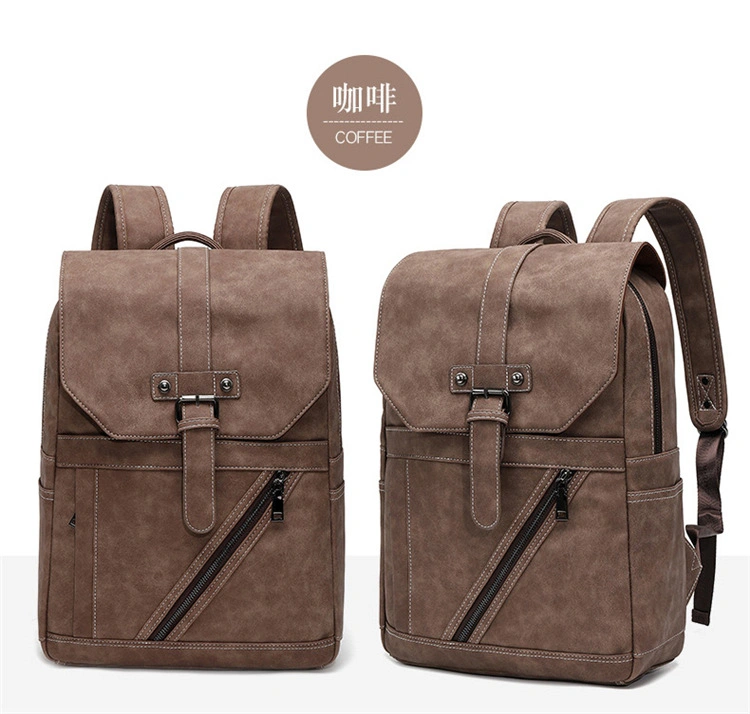 Casual Waterproof PU Leather Flap Men School Bag Computer Simple Style Fashion Youth Large Capacity Travel Outdoor Backpack