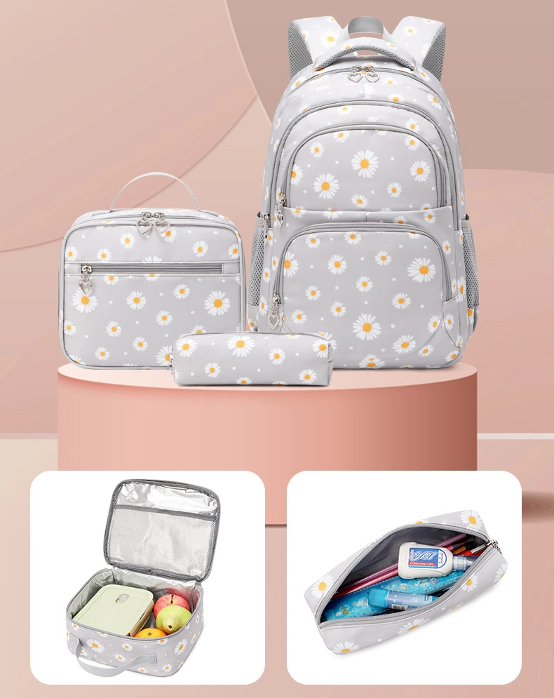 Three-Piece Sets Fashion Girl Waterproof Primary Child School Student Bag Backpack with Lunch and Pencil Pen Bag