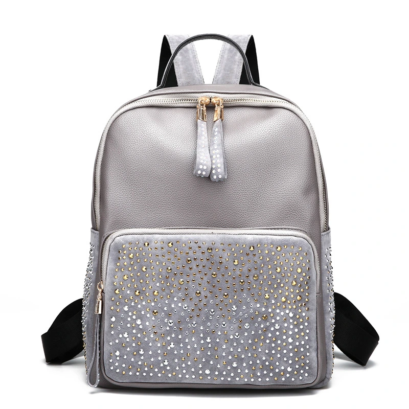 Customized College Style PU Leather Students Teenager Softpack School Bags Girls Sparkling Diamond Backpack for Youth