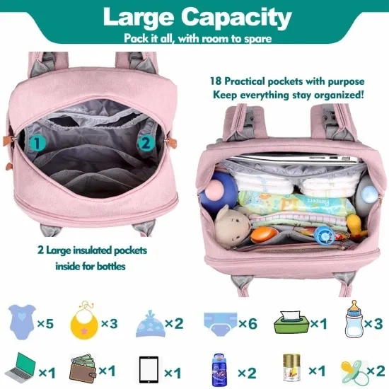 Best Seller Waterproof Nappy Diaper Bag Backpack with Changing Pad Outdoor Baby Stroller Organizer