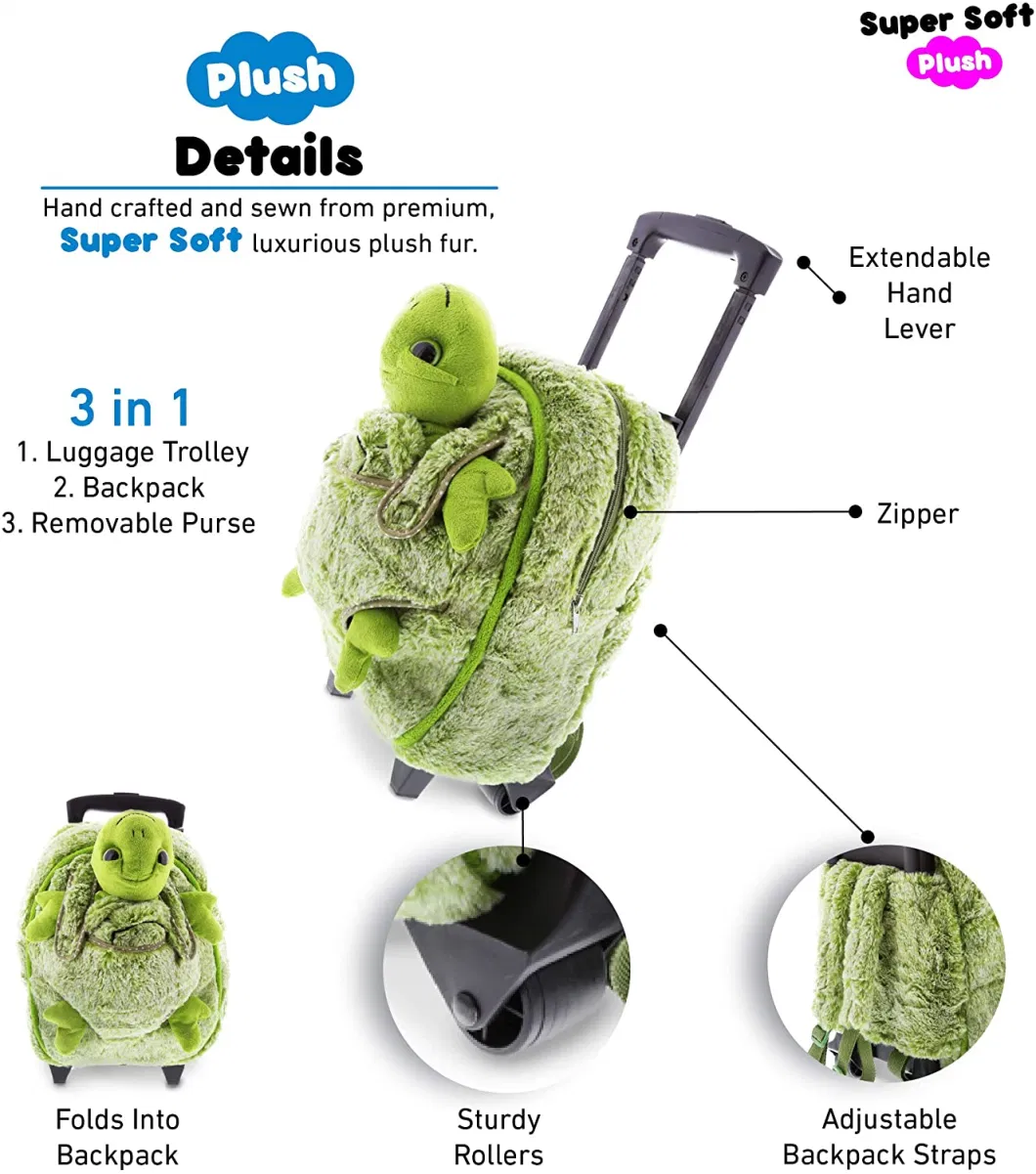 Sea Turtle Plush Trolley Purse Set Bag, Kids Trolley Backpack