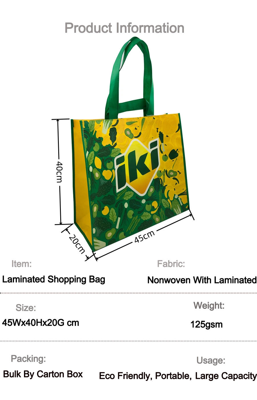 Double Handle Laminated PP Non Woven Shopping Bag for Supermarket