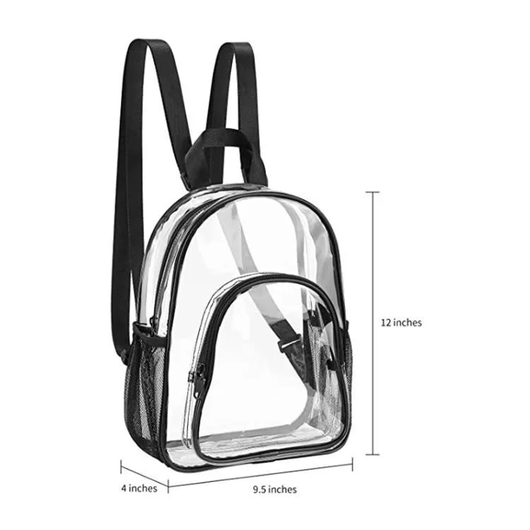 Clear Transparent Stadium Approved Heavy Duty PVC Backpack with Side Mesh Bag