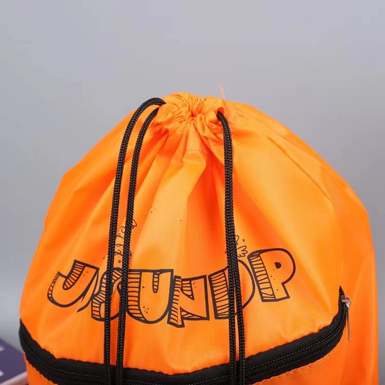 Hot Sale Polyester Gym Drawstring Bag with Zipper Children School Backpack Bag for Book Larg Capacity 210d Polyester Sport Drawstring Pouch Bag