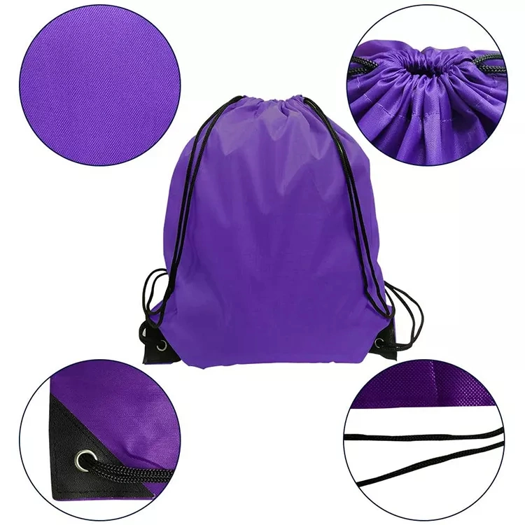 Hot Sale Polyester Gym Drawstring Bag with Zipper Children School Backpack Bag for Book Larg Capacity 210d Polyester Sport Drawstring Pouch Bag