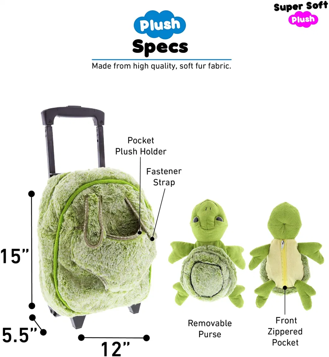 Sea Turtle Plush Trolley Purse Set Bag, Kids Trolley Backpack