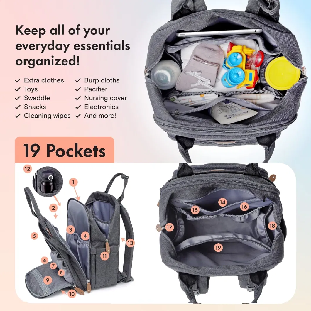 Large Capacity Waterproof Baby Travel Diaper Backpack with Portable Changing Pad