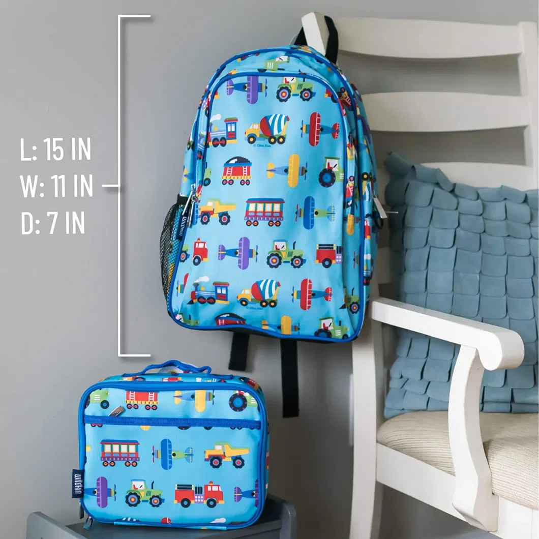 15 Inch 600-Denier Polyester Junior School Bag Backpack for Kids with Matching Lunch Bag, Features Padded Back &amp; Adjustable Strap