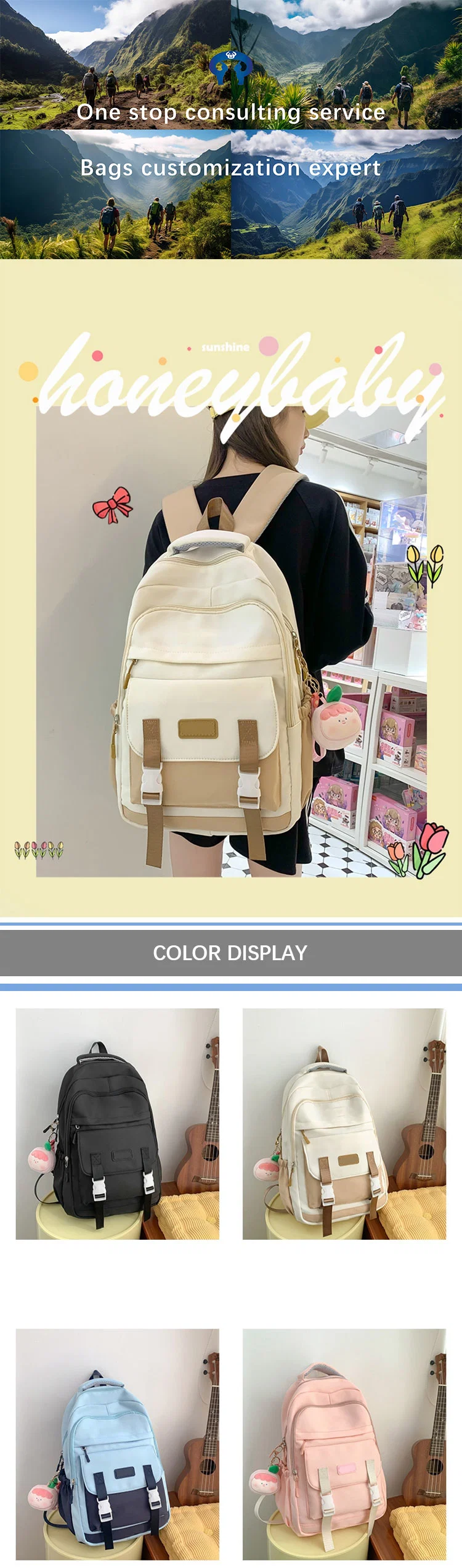 Pure Color Backpack for Teenagers of College High School Students Schoolbags Simple Style Girl Schoolbag