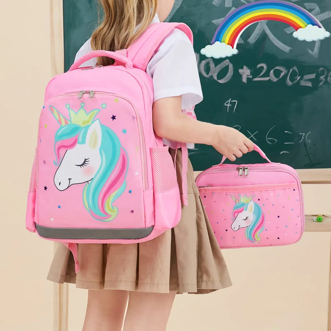 2 in 1 Lightweight Lunch Box Set Water-Resistant Comfortable Unicorn Kids Bookbag School Bag