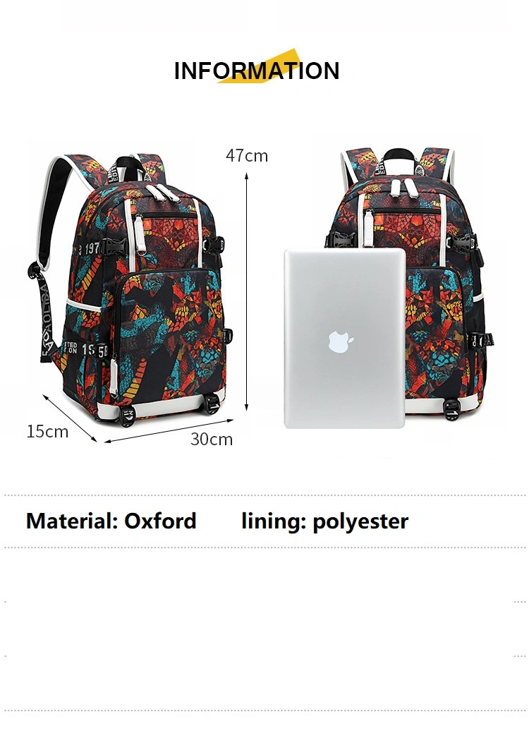 Printed Student Backpack Printed Splashproof Computer Bag Outdoor Street Travel Backpack