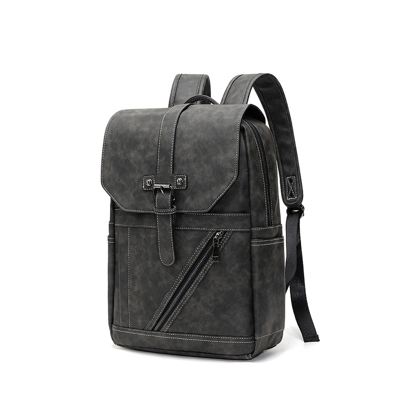 Casual Waterproof PU Leather Flap Men School Bag Computer Simple Style Fashion Youth Large Capacity Travel Outdoor Backpack