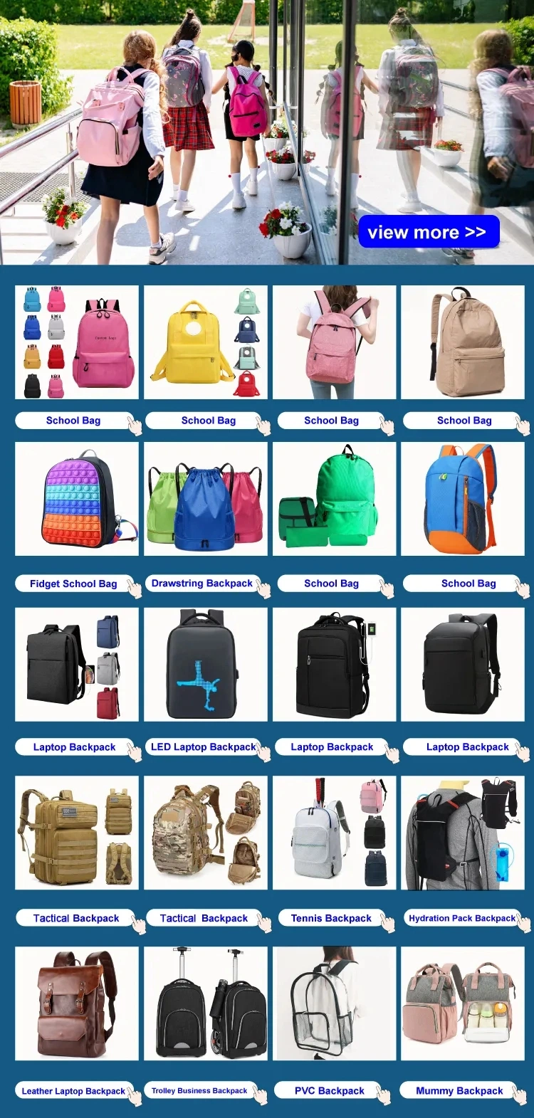 Casual School Book Bag for Kids with Customized Printing