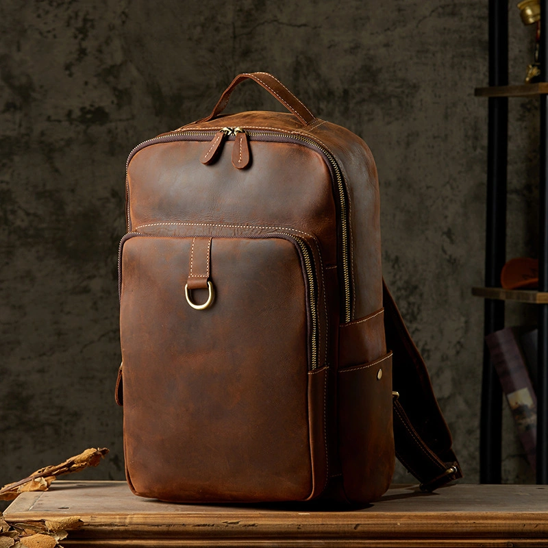 (WD12438) Handmade Leather Backpack for Men Retro Cowhide Casual Backpack Youth Travel Computer Bag Trend Men Bag