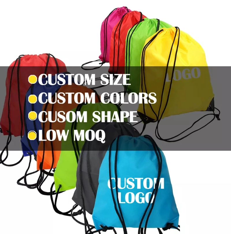 Hot Sale Polyester Gym Drawstring Bag with Zipper Children School Backpack Bag for Book Larg Capacity 210d Polyester Sport Drawstring Pouch Bag