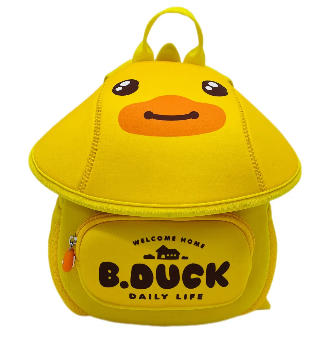 New Design 3D Cute Duck Neoprene Toddler Backpack Cartoon Animal Preschool Kids Bookbag with Bottle Holder School Lunch Backpack