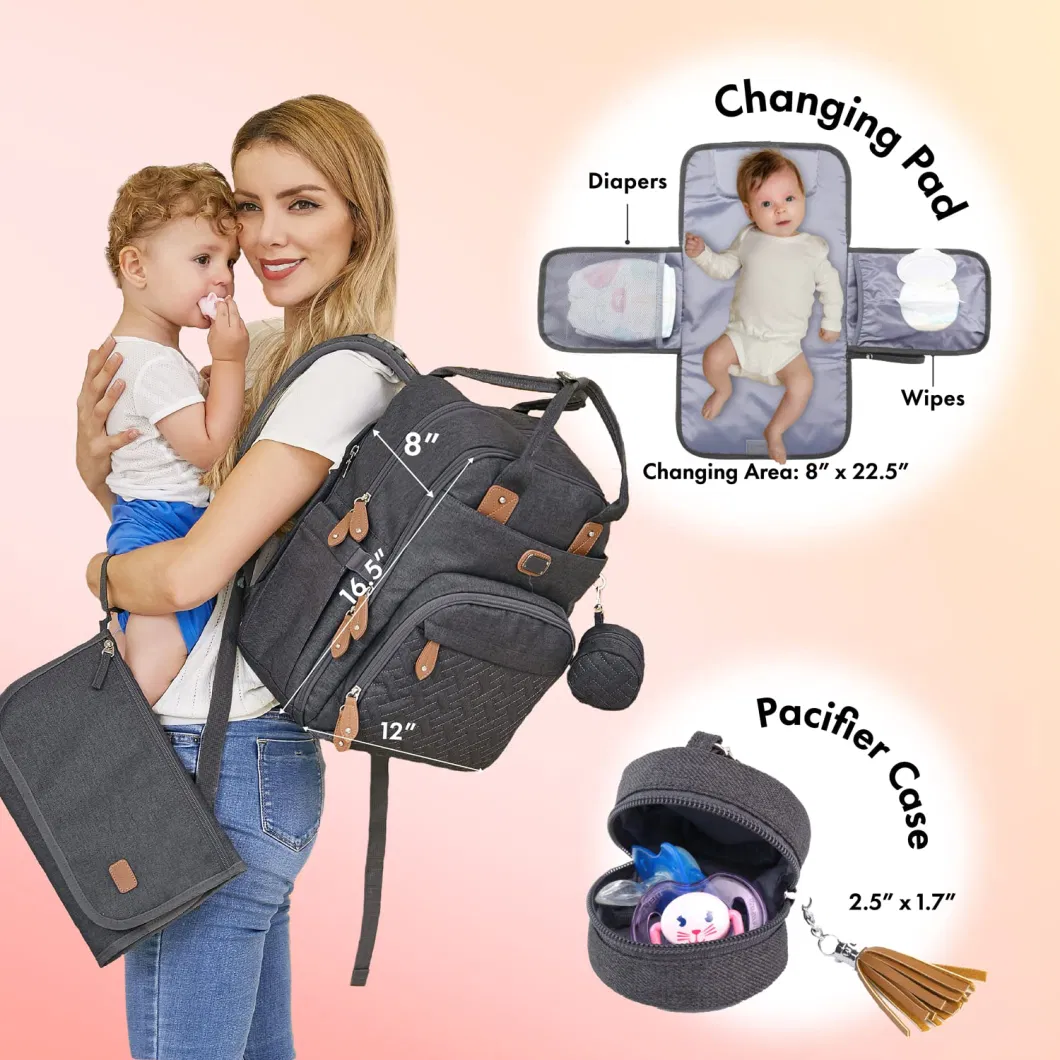 Large Capacity Waterproof Baby Travel Diaper Backpack with Portable Changing Pad