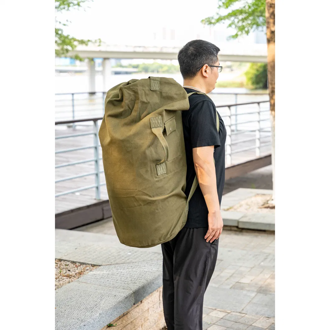 20 Oz Green Canvas Bucket Backpack high Quality Barrel Bag Waterproof Traveling Bag