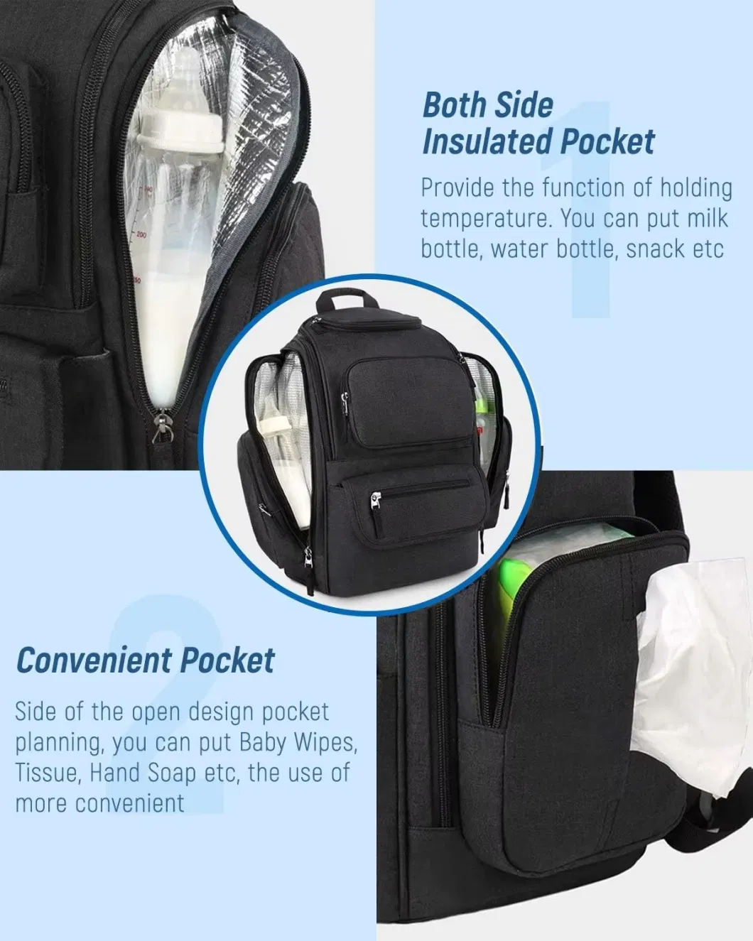 Water Resistant Men Women Water Resistant Baby Travel Diaper Backpack with Stroller Straps