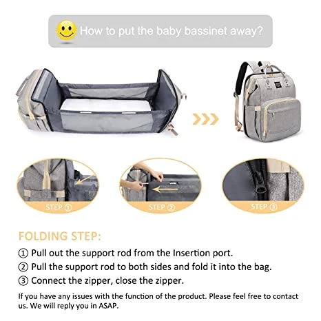 Lightweight Travel Portable Durable Foldable Diaper Bag Backpack with Detachable Baby Bed