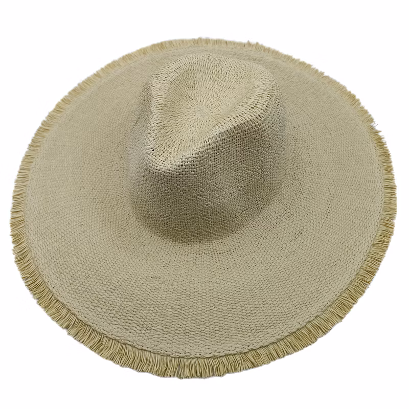 Wholesale Woven Paper Straw Panama Wide Brim Hat with Fringe