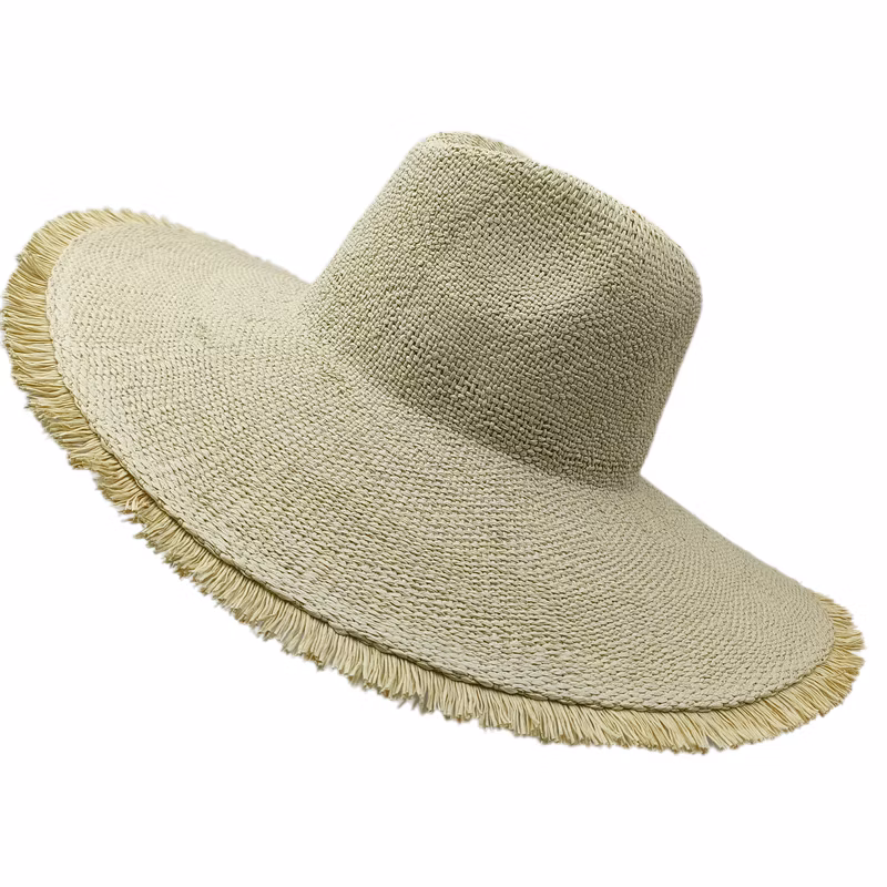 Wholesale Woven Paper Straw Panama Wide Brim Hat with Fringe