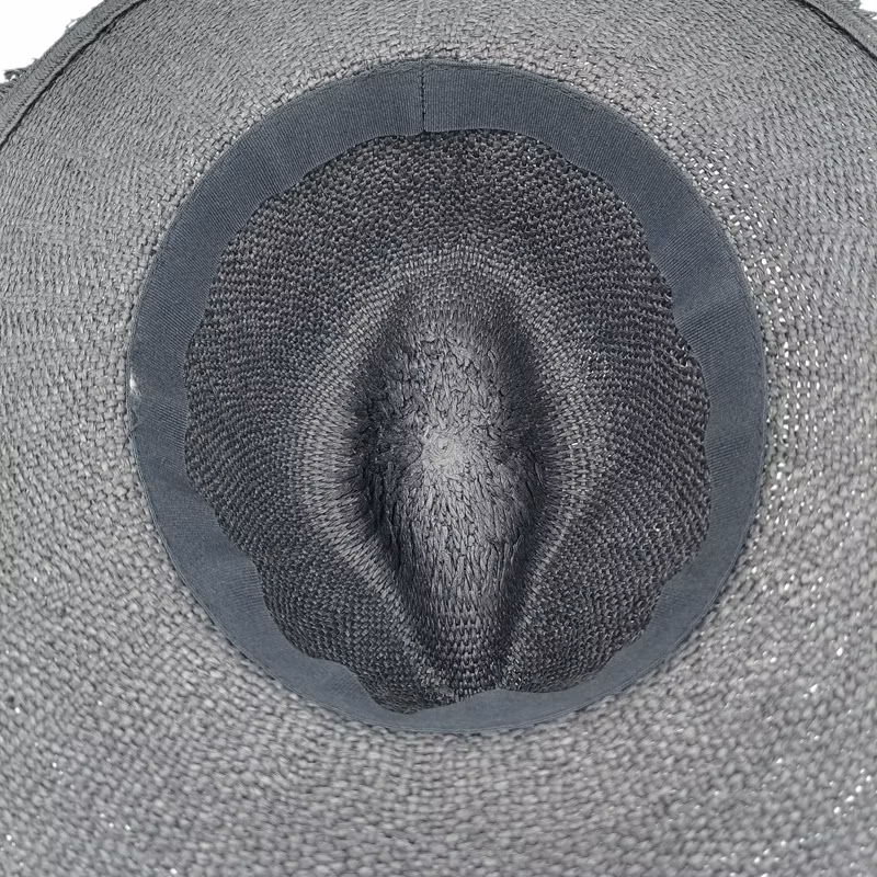 Wholesale Black Woven Paper Straw Panama Wide Brim Hat with Fringe