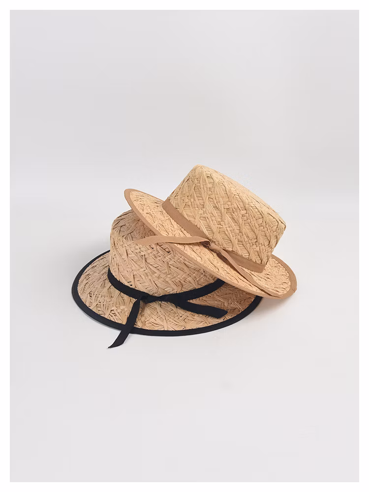 Wholesale Fashion Design Hawaiian Flat Custom Logo Hats Sombreros Raffia Panama Hapeau Beach Sun Summer Straw Hat