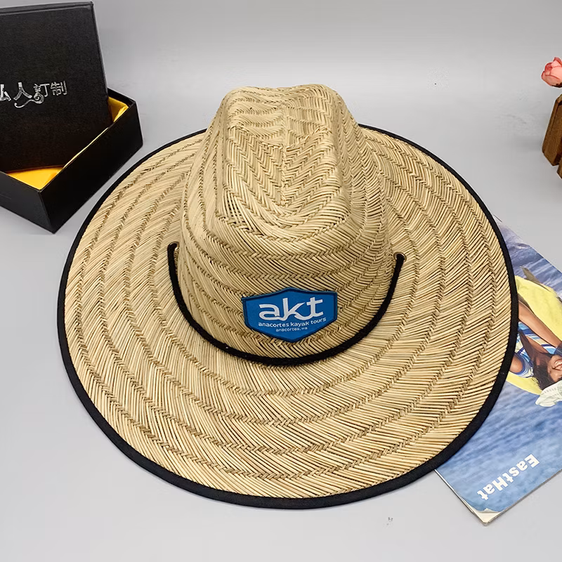 High Quality 2024 Natural Hollow Grass Lifeguard Straw Hat Custom Logo Wide Brim Womens Bulk Black Wholesale Straw Hats for Men