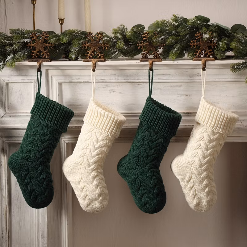 Christmas Knitted Stocking Decoration White Red Green Colors Cable Knit Xmas Ornaments Gift Decoration