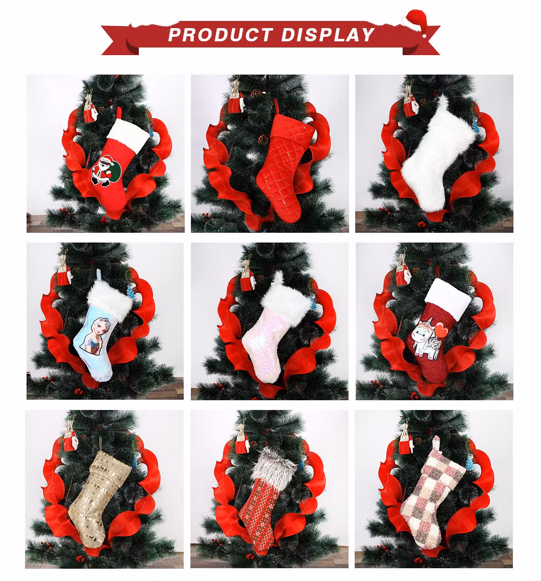 18" Large Knit Family Christmas Stocking, Color-Contrast Xmas Stocking Fireplace Hanging Stocking for Holiday Party Decoration