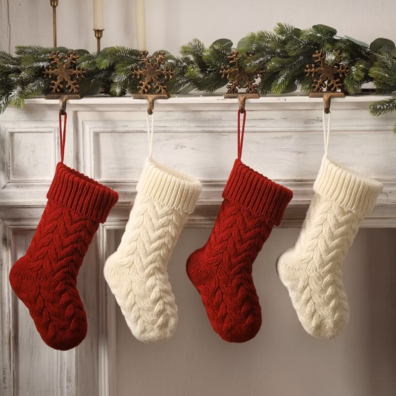 Christmas Knitted Stocking Decoration White Red Green Colors Cable Knit Xmas Ornaments Gift Decoration