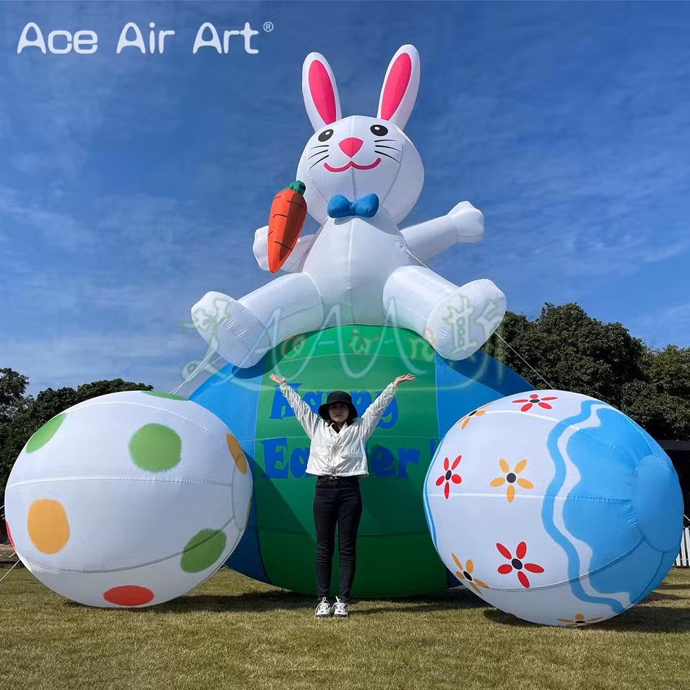 Giant Inflatable Outdoor Decorations with Powerful Blower Inflatables Bunny with Eggs Blow up Decorations for Easter Holiday Party Outdoor Yard Garden Lawn
