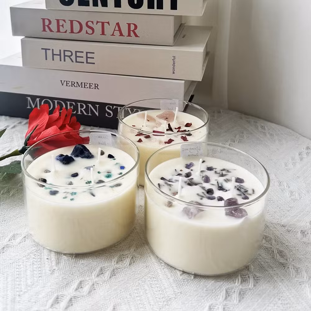 Home Decoration Luxury Handmade Soy Scented Candle Gift Set Custom Dried Flower Soy Wax Candles in Glass Jar