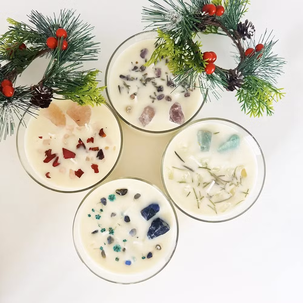 Home Decoration Luxury Handmade Soy Scented Candle Gift Set Custom Dried Flower Soy Wax Candles in Glass Jar