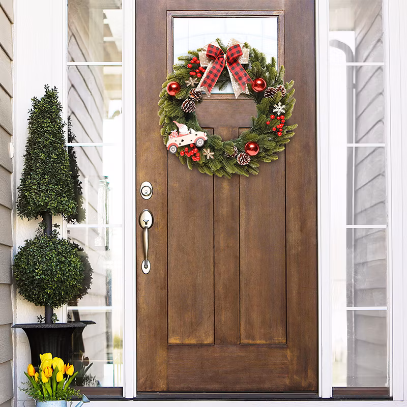 Christmas Wreath Artificial Pine Cone Red Berry Garland Hanging Door Wall Decor