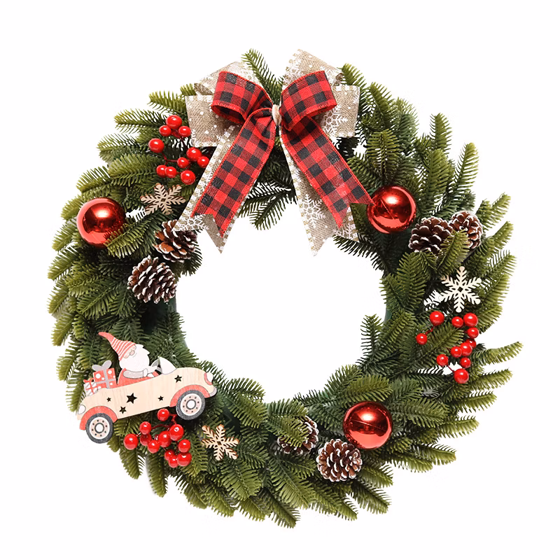 Christmas Wreath Artificial Pine Cone Red Berry Garland Hanging Door Wall Decor