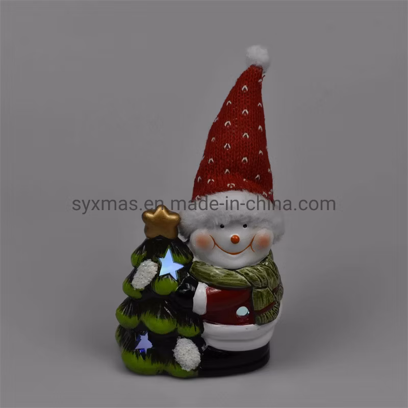 New Design Ceramic House Shape Christmas Decoration Snowman with Tree