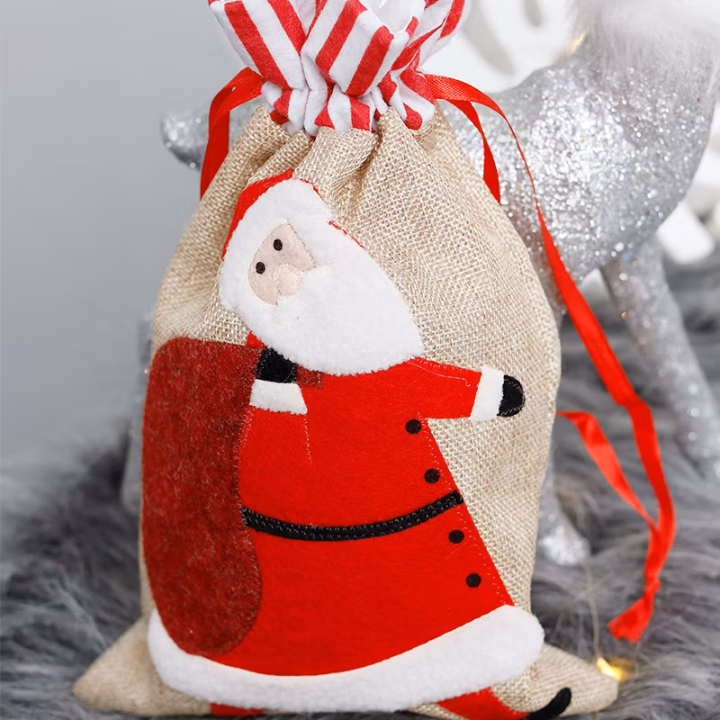 Christmas Candy Bag with Draw String Burlap Gift Bags Christmas Decoration