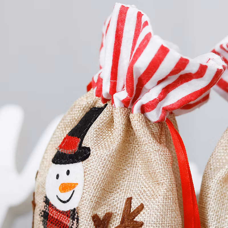 Christmas Candy Bag with Draw String Burlap Gift Bags Christmas Decoration