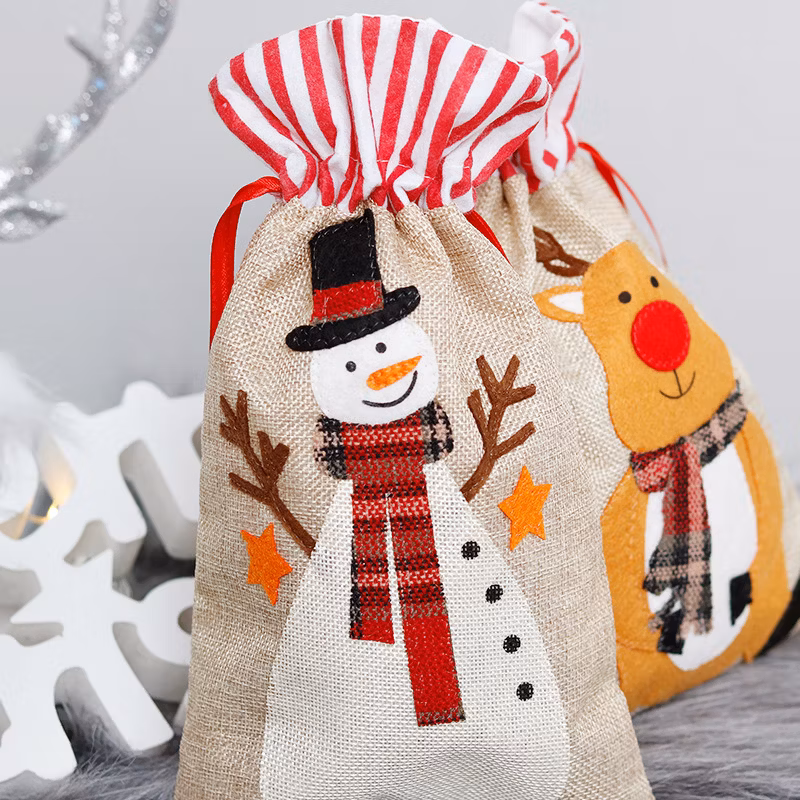 Christmas Candy Bag with Draw String Burlap Gift Bags Christmas Decoration