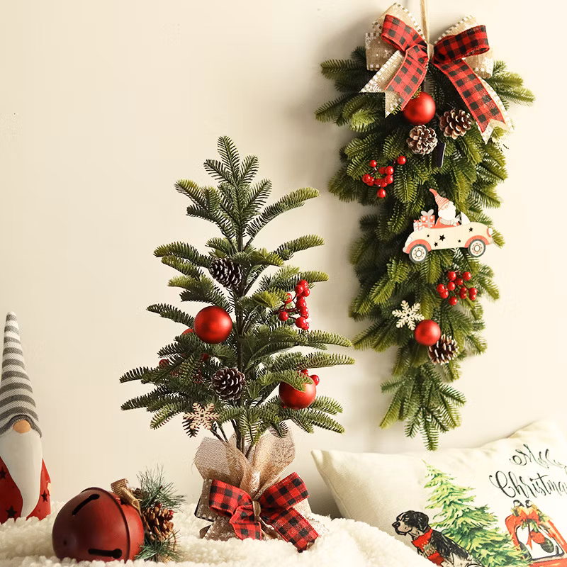 Christmas Wreath Artificial Pine Cone Red Berry Garland Hanging Door Wall Decor