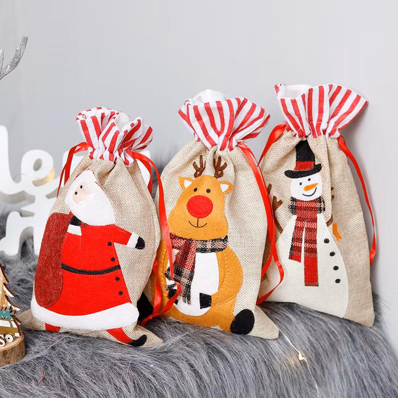 Christmas Candy Bag with Draw String Burlap Gift Bags Christmas Decoration